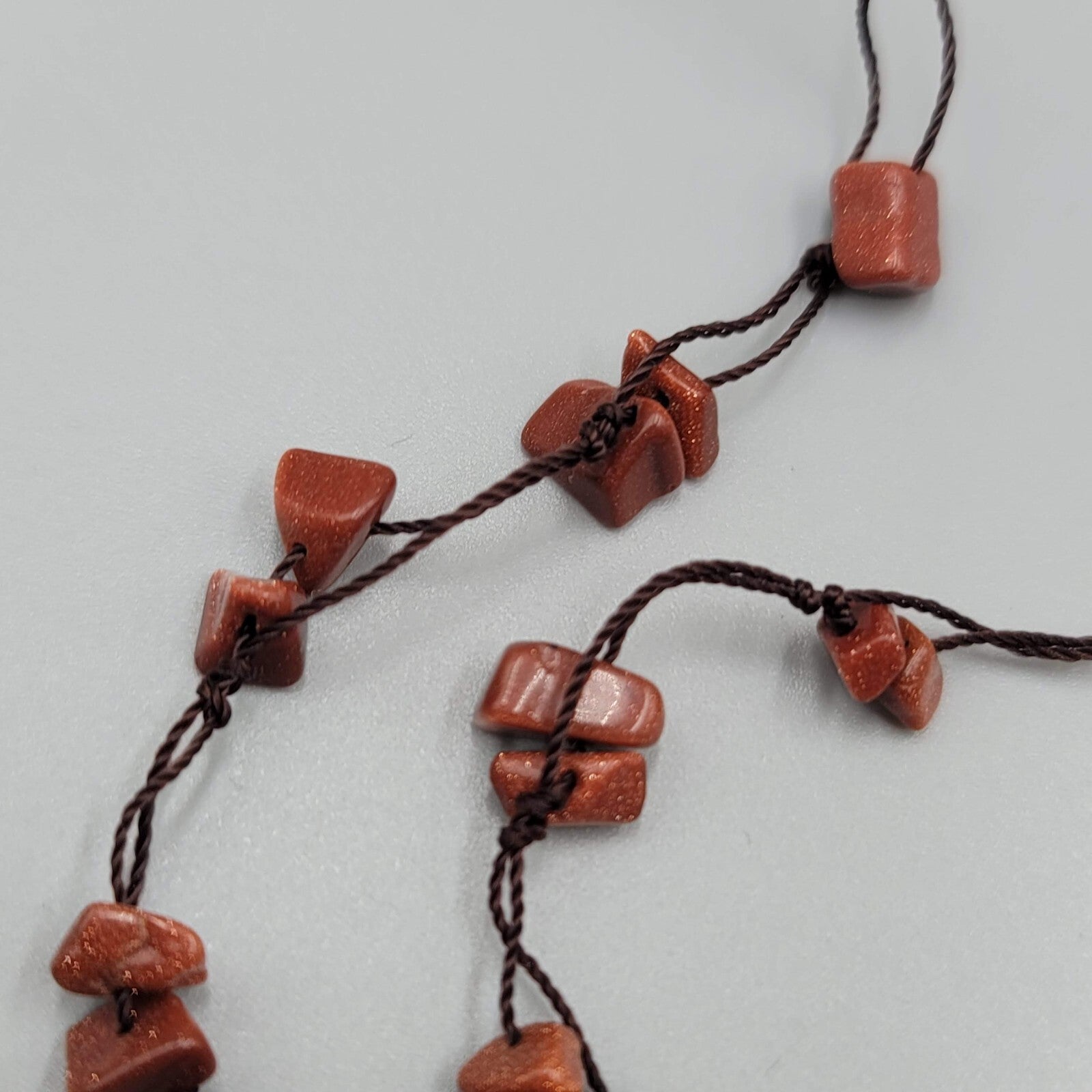 Gold Sandstone Chip Beads Necklace Hand Knotted Cord 18''