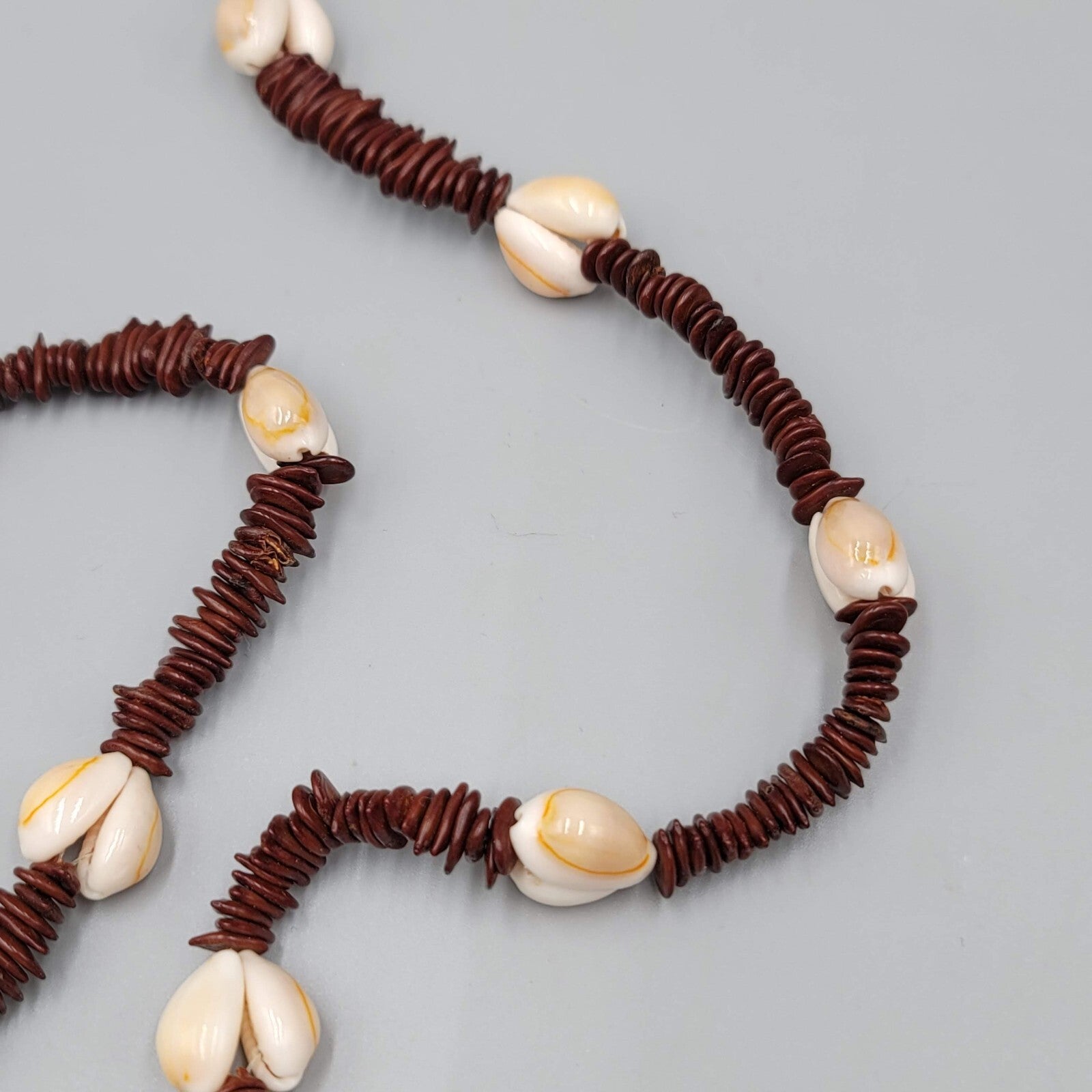 Vintage Apple Seed and Cowrie Shell Bead Necklace Long Handmade 37"