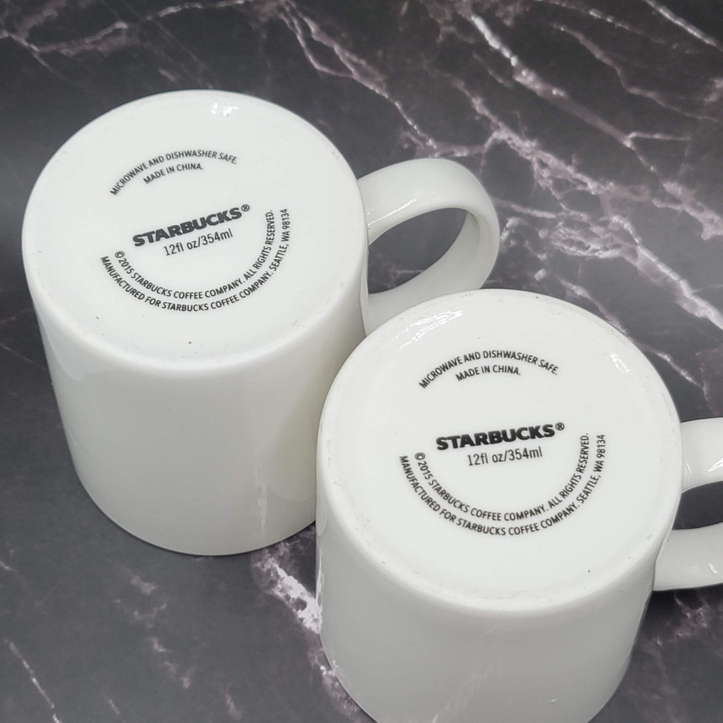 Set of 2 Starbucks Coffee Mug White Gold Lettering 2015
