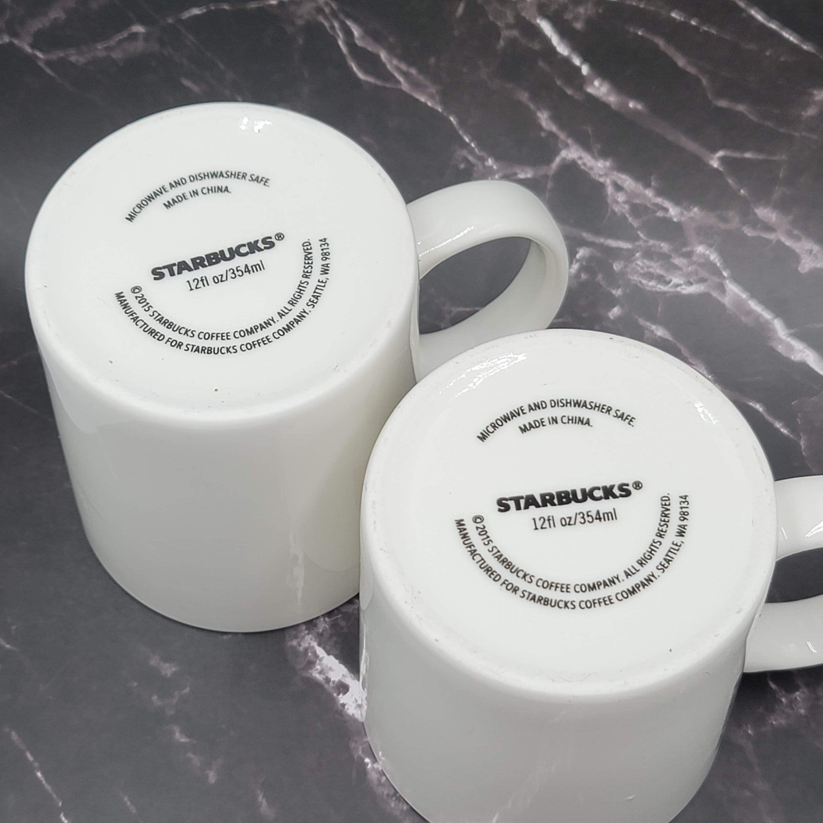 Set of 2 Starbucks Coffee Mug White Gold Lettering 2015