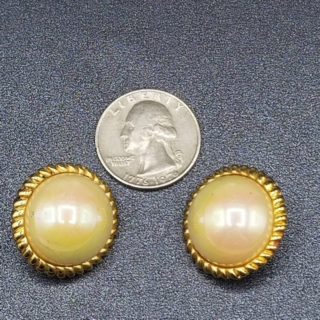 Vintage Clip on Earrings Gold tone Iridescent Button Style Dome Stud 1"