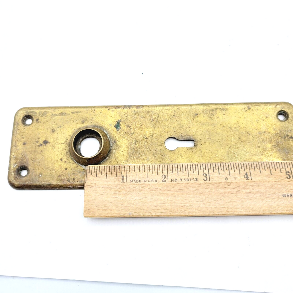 Vintage Brass Doorknob Back Plate Skeleton Keyhole Salvage Hardware 6.5"x2"