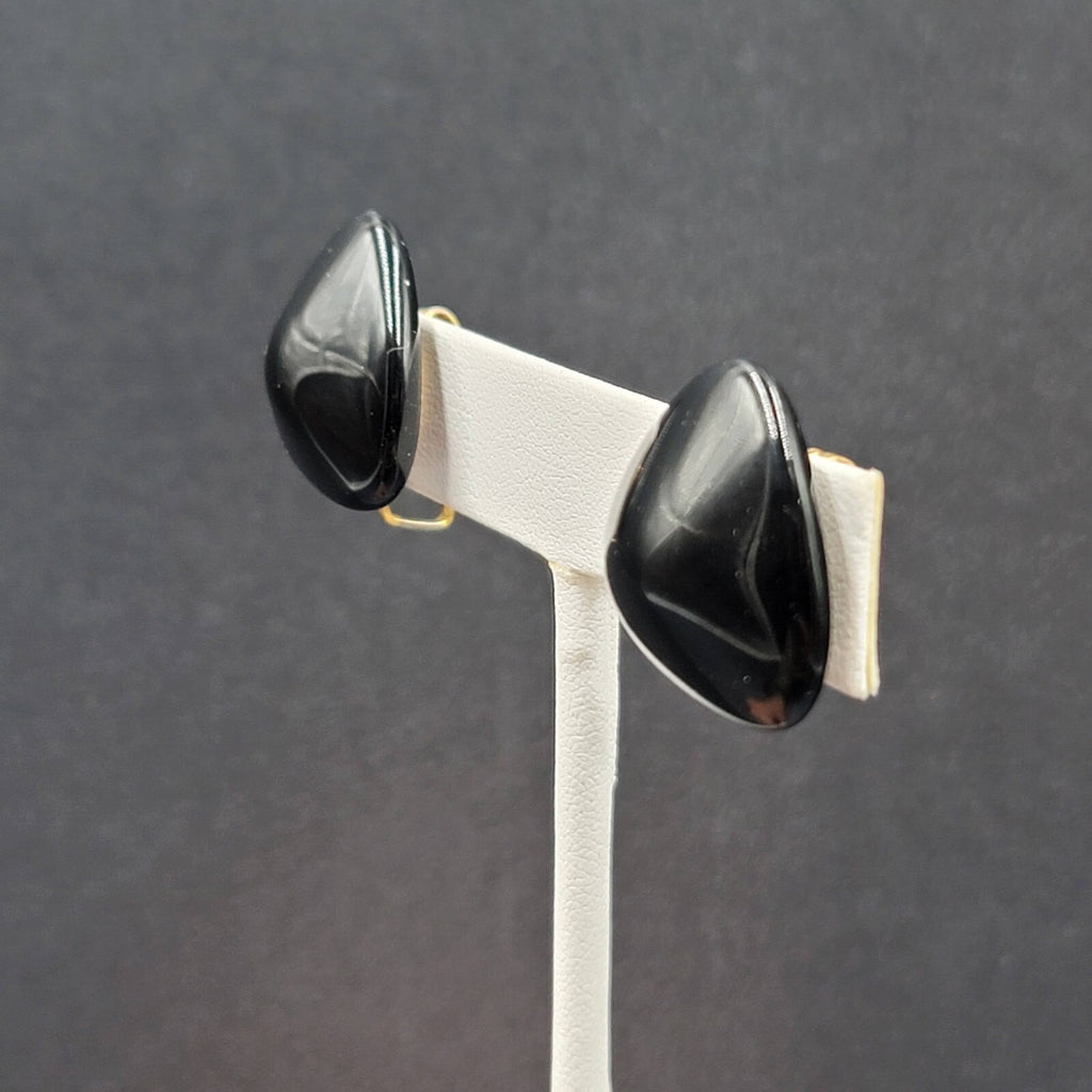 Vintage Clip on Earrings Black Glass Triangle 3/4"