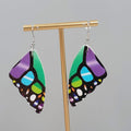 Butterfly Wing Pierced Earrings Multicolor Statement Dangle 2.25"