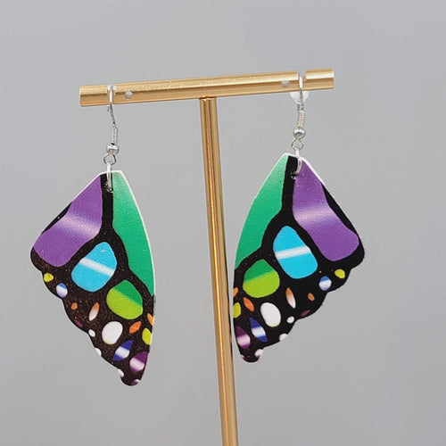Butterfly Wing Pierced Earrings Multicolor Statement Dangle 2.25"