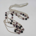 Long Double Chain Necklace Purple Black Bead Long 36" & 42"
