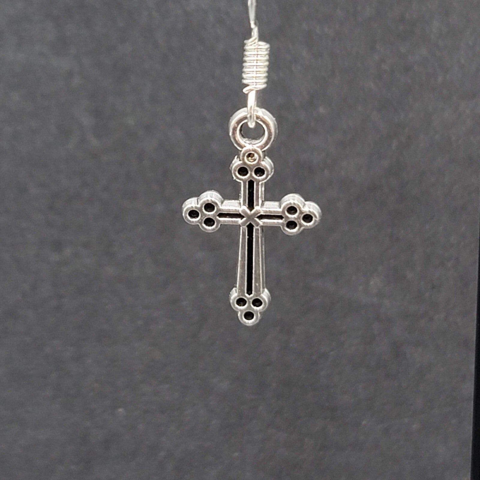 Pierced Earrings Cross Silver tone Dangle 7/8"