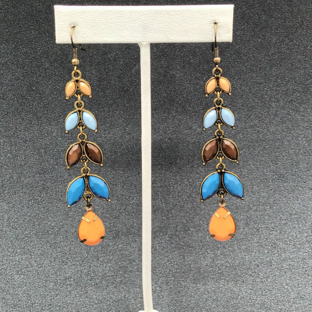 Pierced Earrings Gold tone Multicolor Acrylic Dangle 2.75"
