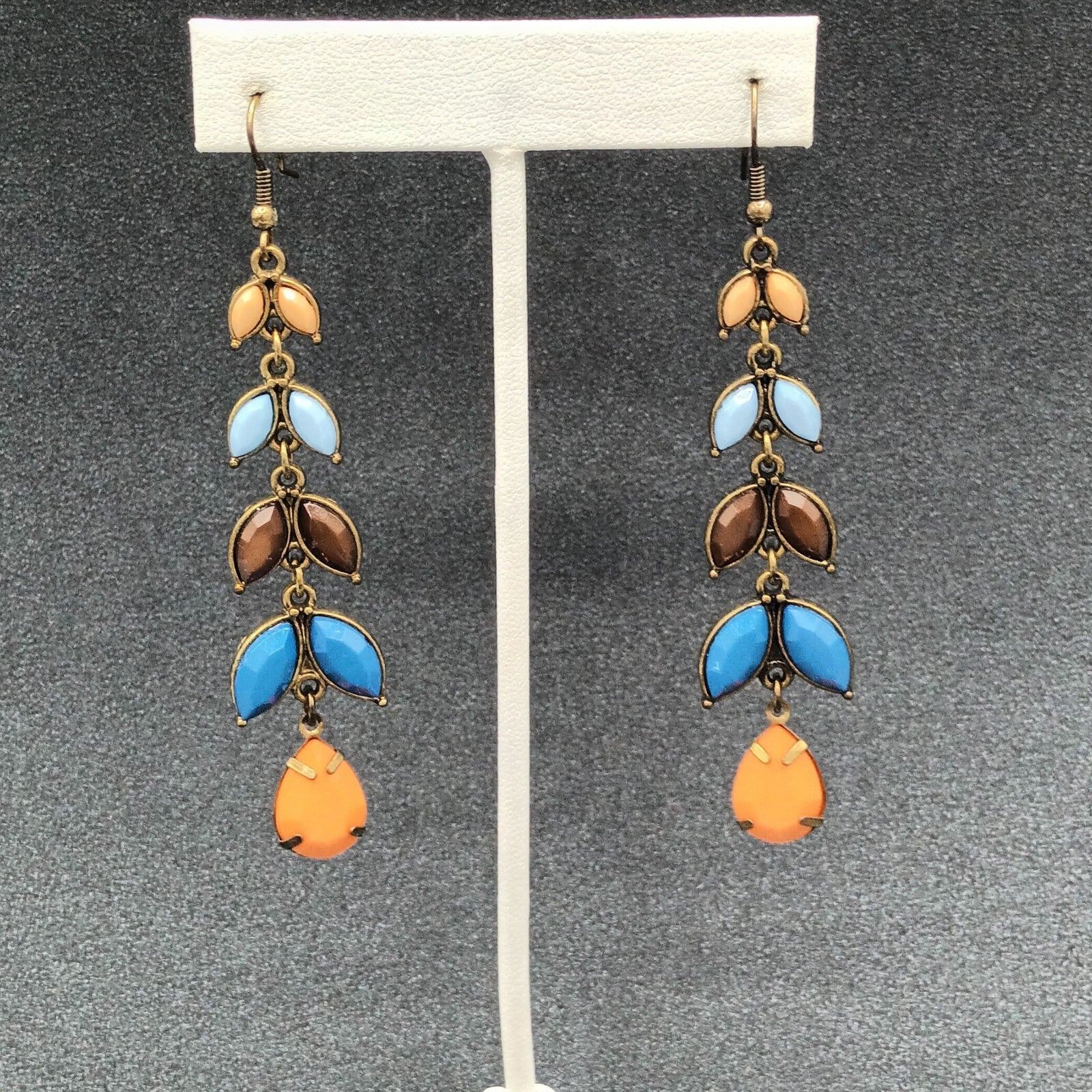 Pierced Earrings Gold tone Multicolor Acrylic Dangle 2.75"