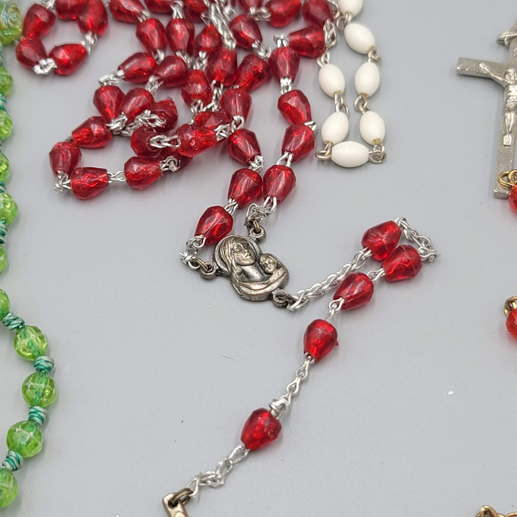 Lot of 14 Plastic Bead Rosary Catholic Religious