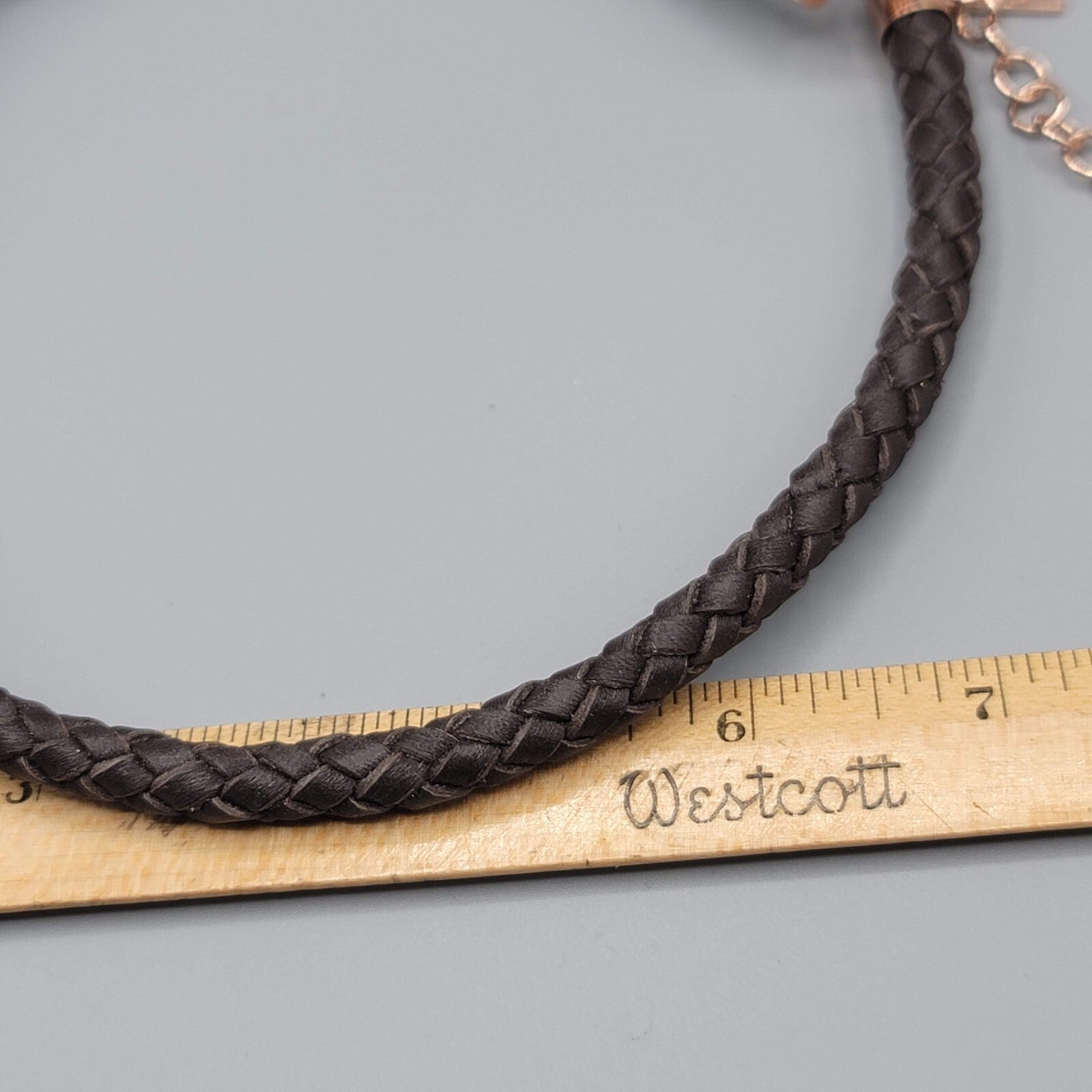 Statement Signed Necklace Rhinestone Pendant Braided Leather Cord 18"-21"