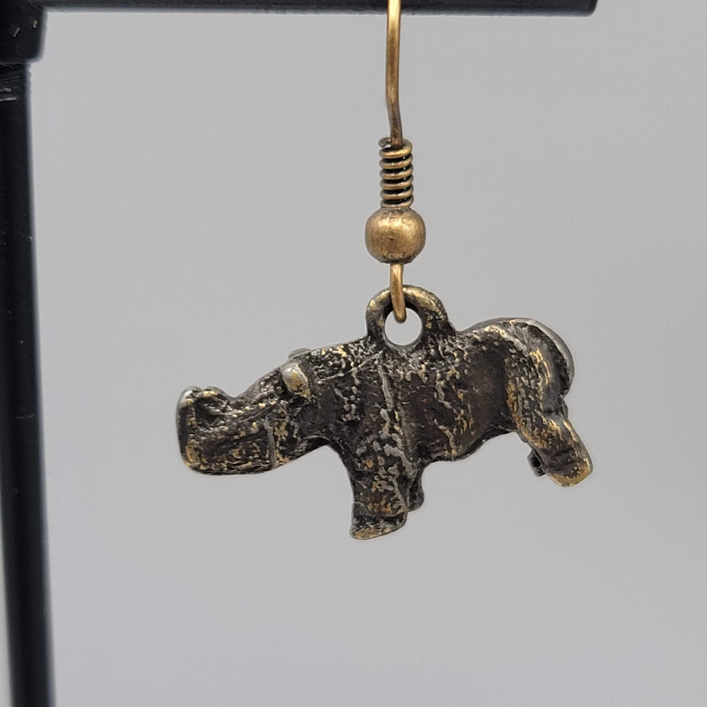 Rhinoceros Pierced Earrings Bronze tone Dangle 1/2"