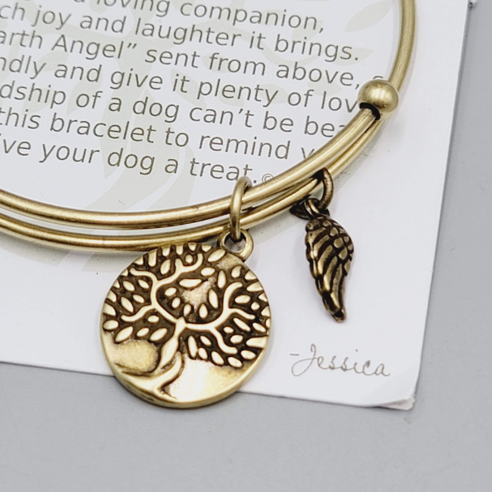 Earth Angel DOG Expandable Bracelet Charms Tree Paw Gold tone NWT