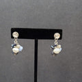 Pierced Earrings Silver tone Crystal Glass Pearl Beads Blues Dangle 1.25"
