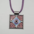 Lia Sophia Necklace Purple Cord Square Enamel Pendant Rhinestone  16"-19"