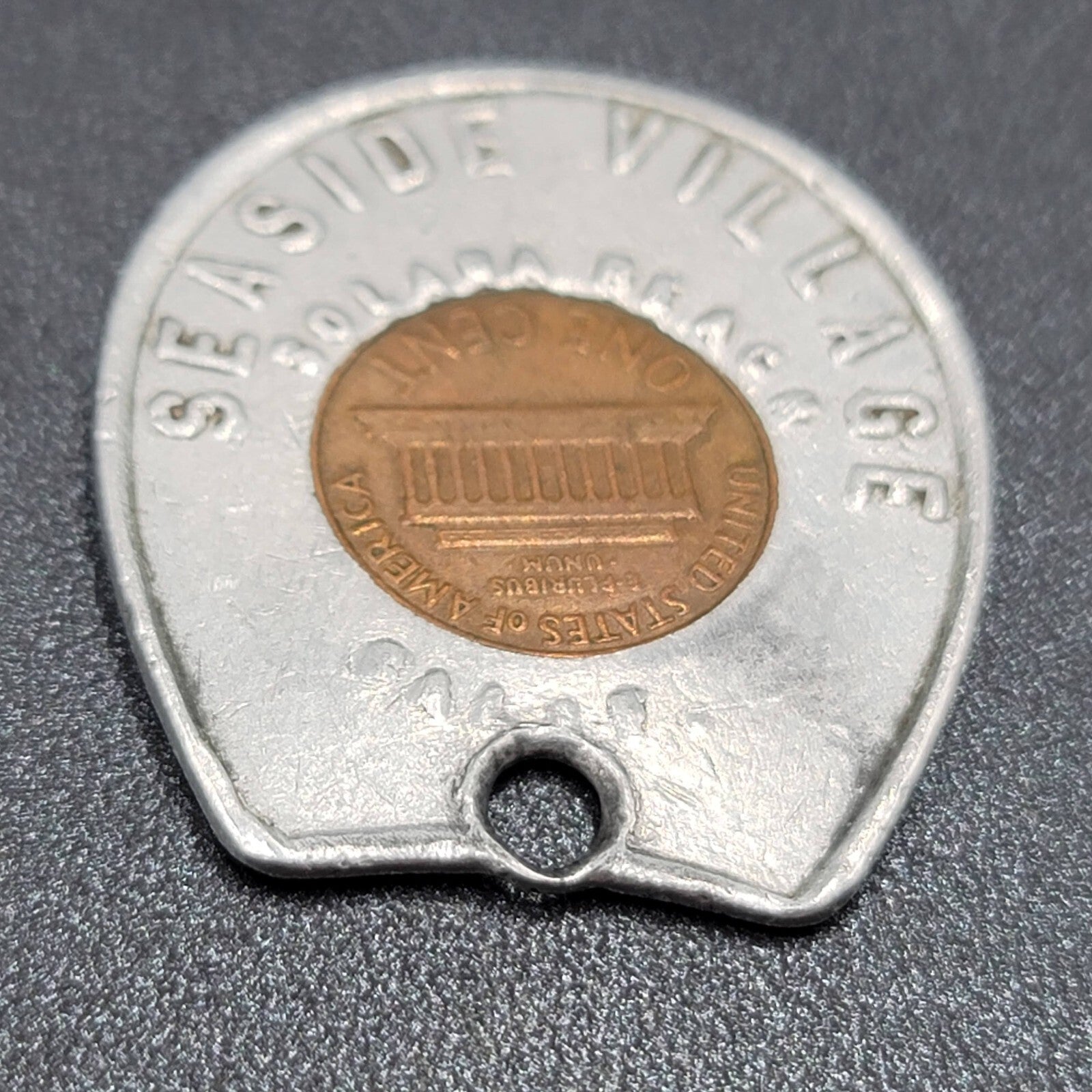 1959 D Encased Cent Penny Solara Beach California Seaside Village Never Go Broke