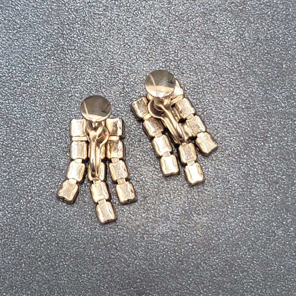 Vintage Clip on Earrings Gold tone Amber Orange Rhinestone Screw Back 1"