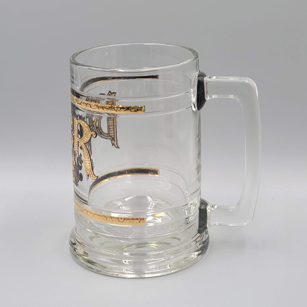 Vintage Glass Beer Mug Five Cent Gold Trim Tavern Barware