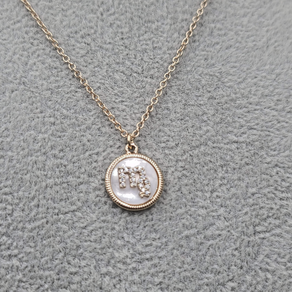 Scorpio Zodiac Necklace Mother of Pearl Gold tone Pendant 18" 20" 22"