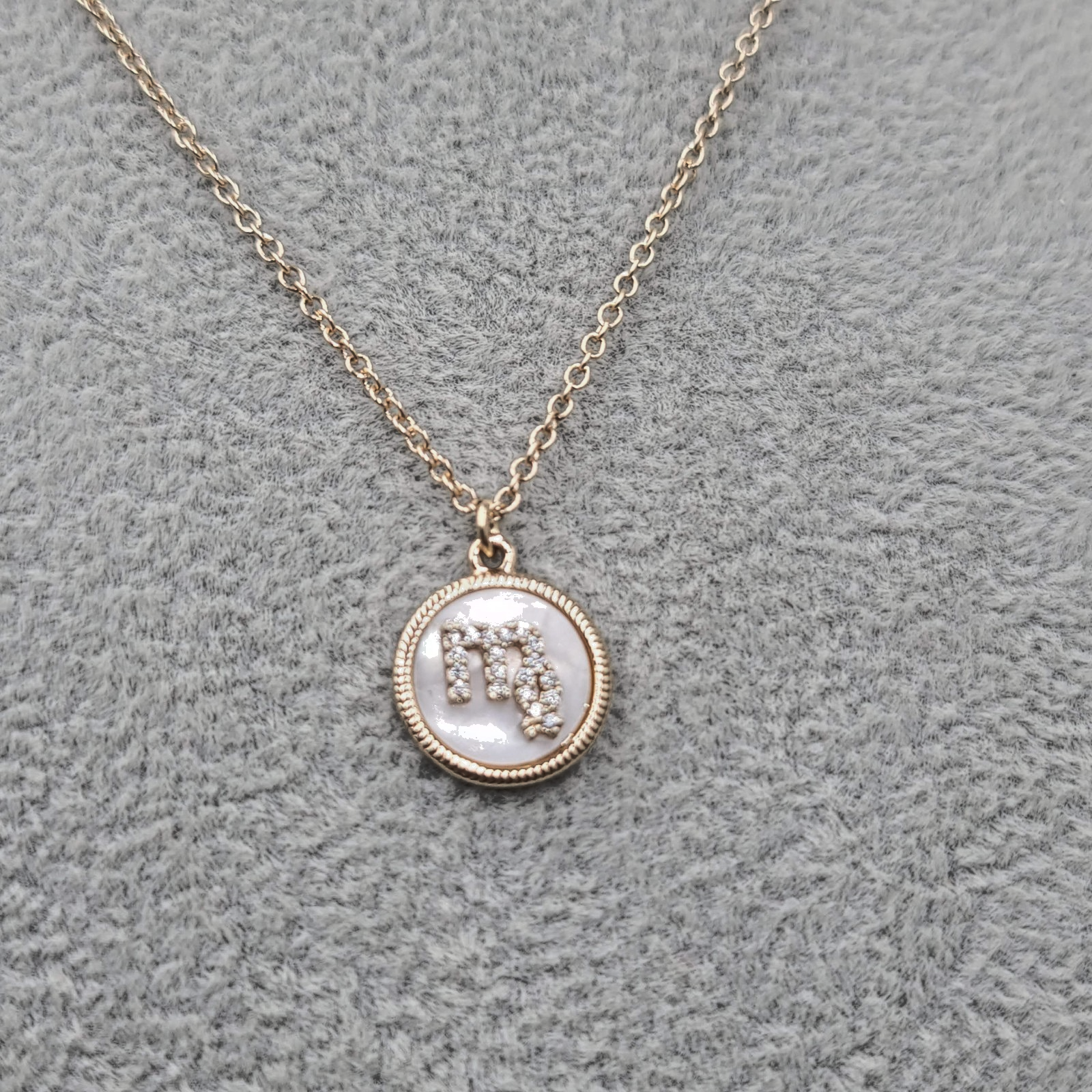 Scorpio Zodiac Necklace Mother of Pearl Gold tone Pendant 18" 20" 22"