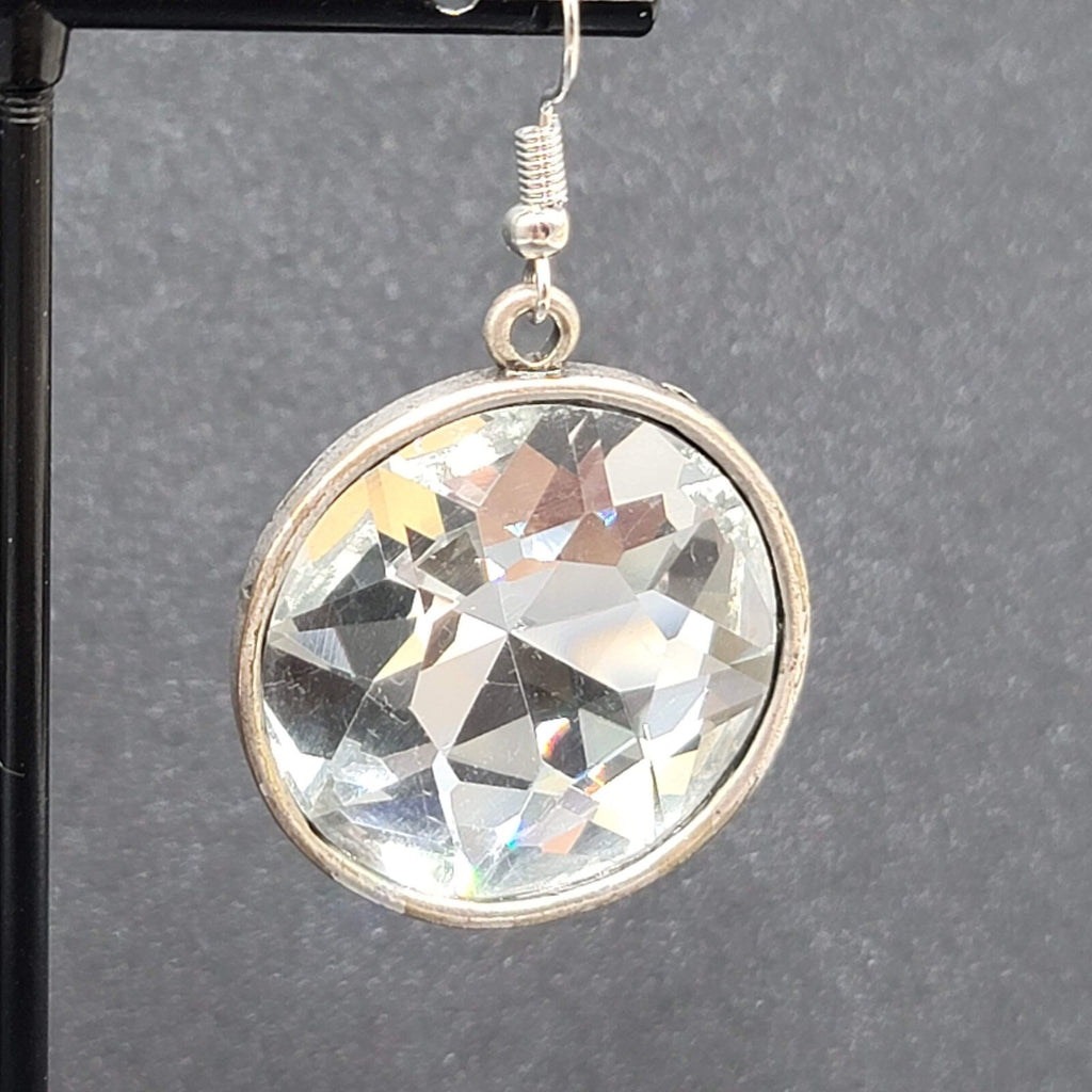 Pierced Earrings Silver tone Faceted Glass Extra Sparkly Dangle 1.25"