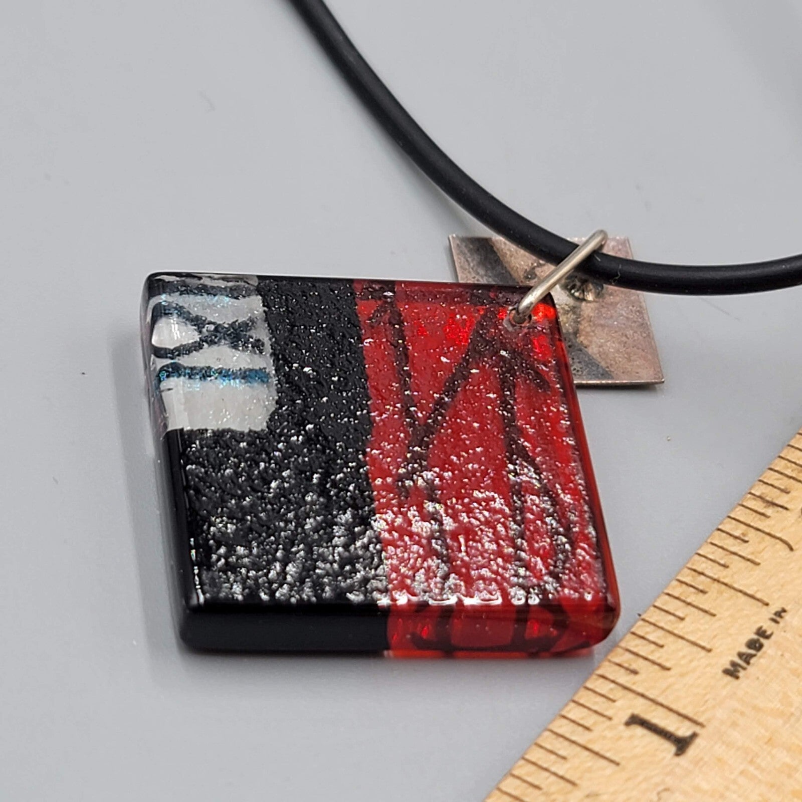Artisan 925 Sterling Silver Art Glass Pendant Necklace Artist Signed 16"