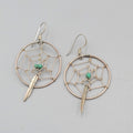 Vintage Silver tone Dreamcatcher Earrings Turquoise Feather Dangle 1.25"