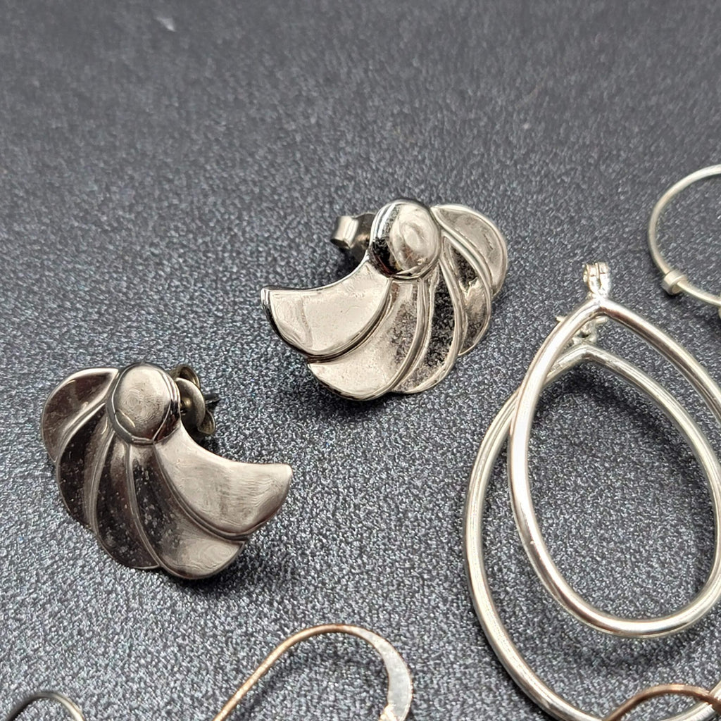 Lot of 7 Pierced Earrings Silver tone Teardrop Butterfly Hoops Wearable