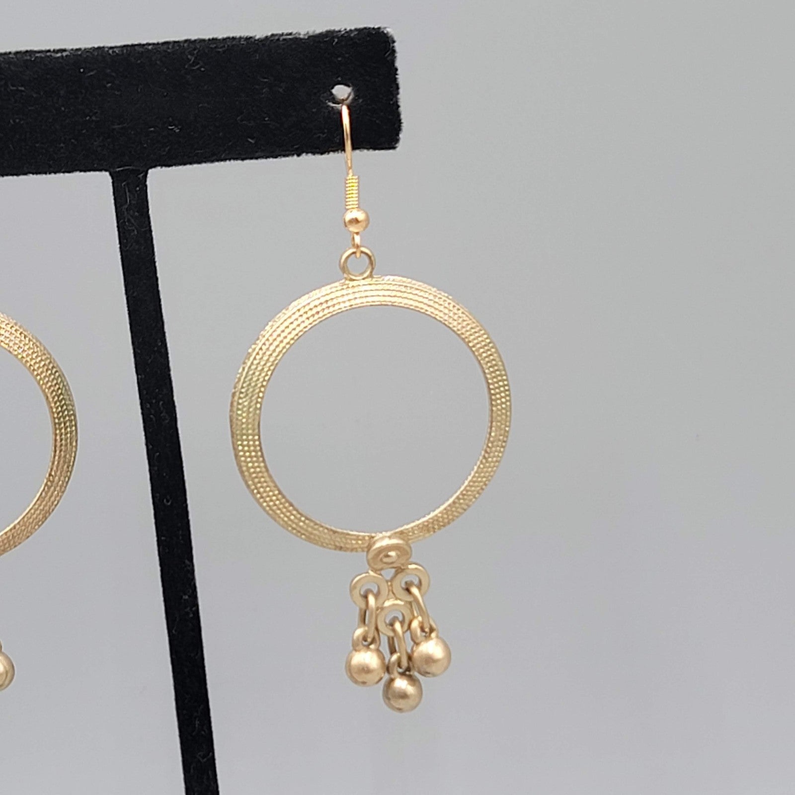 Vintage Open Circle Pierced Earrings Gold tone Dangle Charms 2 in