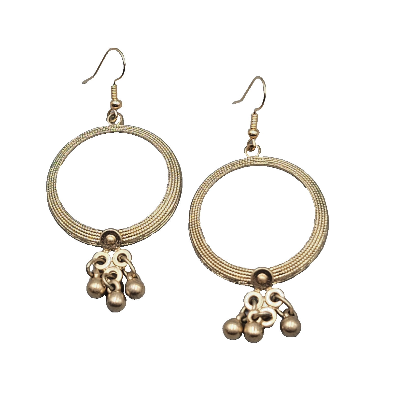 Vintage Open Circle Pierced Earrings Gold tone Dangle Charms 2 in