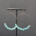 Pierced Earrings Bronze tone Blue Shell and Wood Bead Hoops  2"