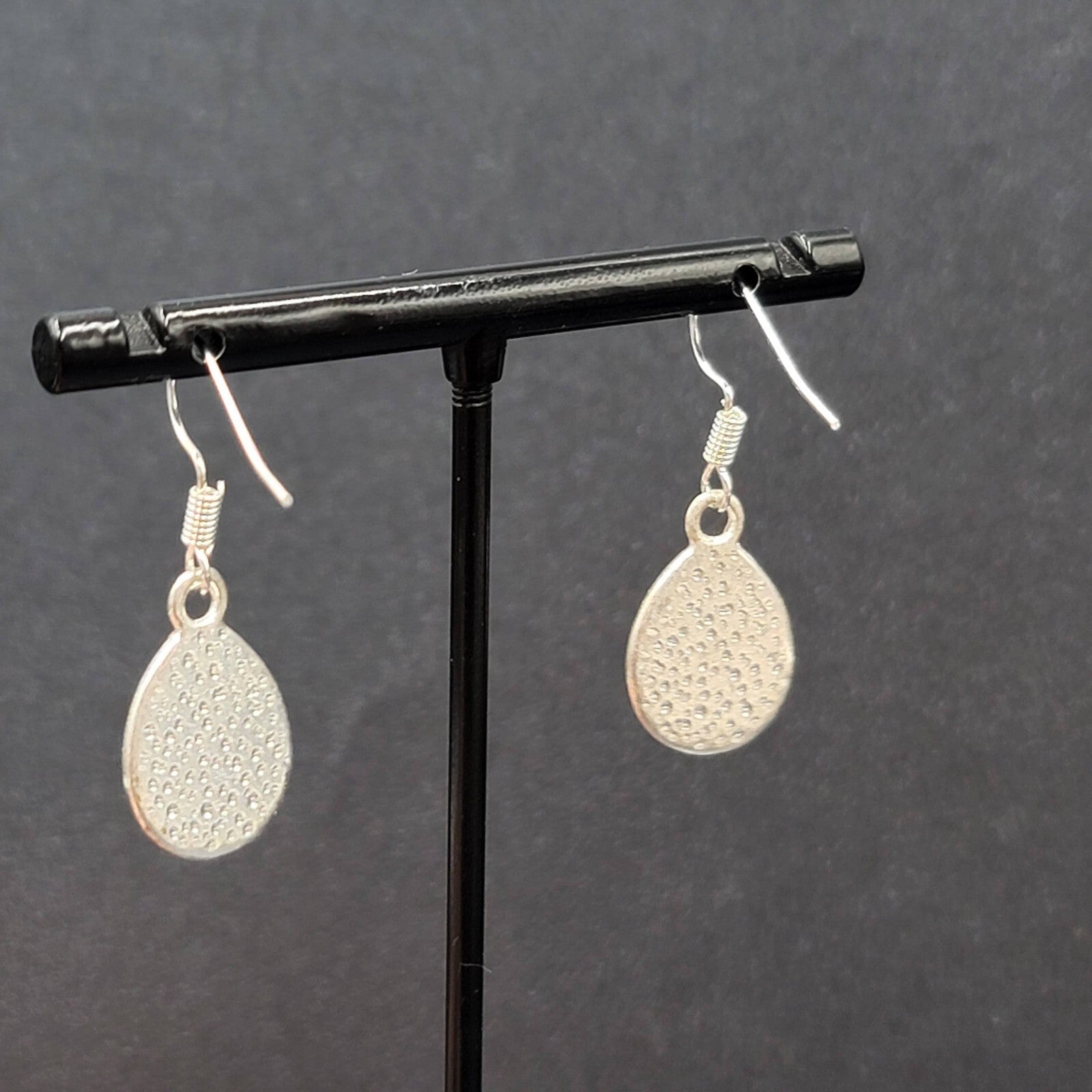 Pierced Earrings Silver tone Red Orange Polymer Clay Teardrop Rhinestone 3/4"