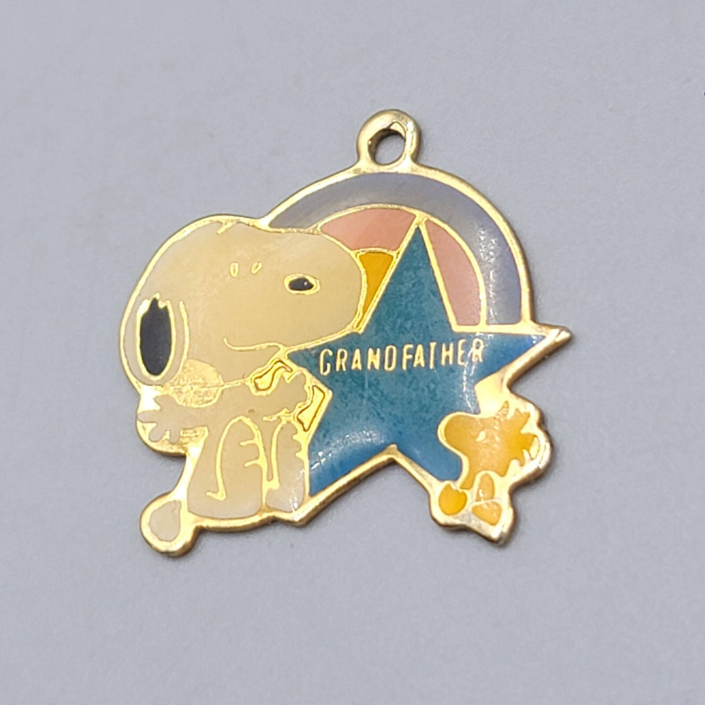 Vintage Snoopy GRANDFATHER Charm Rainbow Woodstock Blue Star Gold tone 7/8"