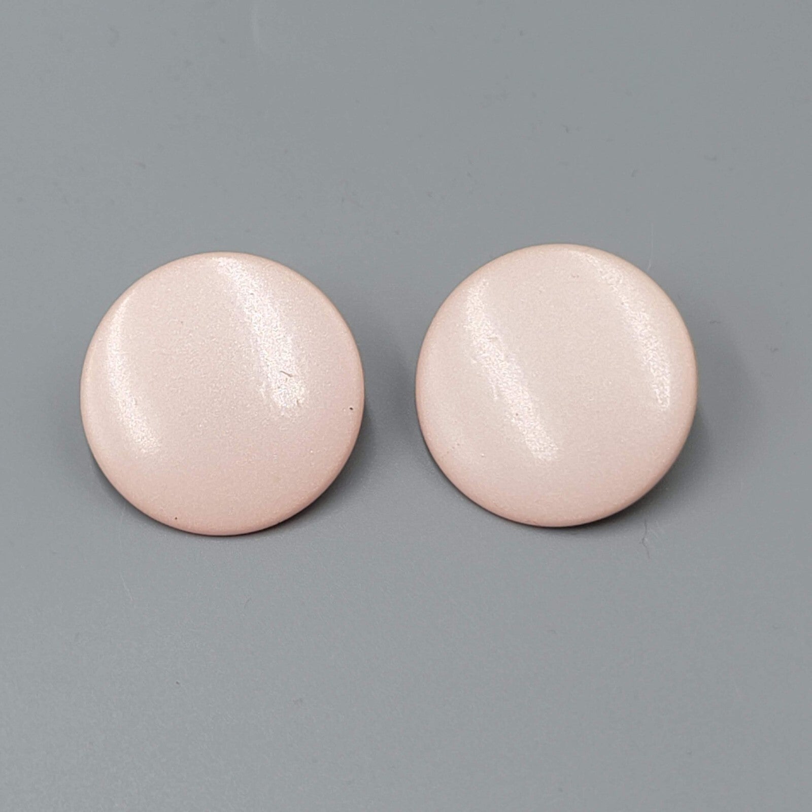 Vintage Pastel Pink Enamel Pierced Earrings Large Flat Round 1.25"