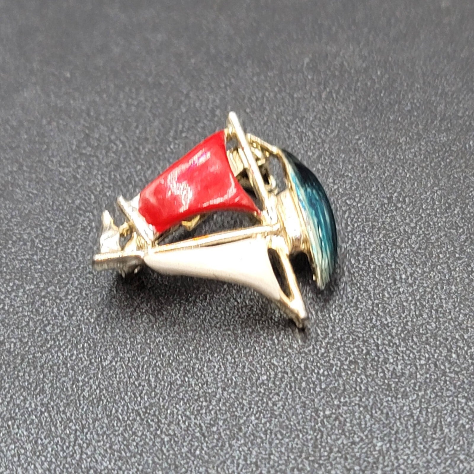 Vintage Brooch Multi Color Enamel Sailboat Red White Blue Estate Jewelry 1"