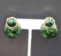 Vintage Pierced Earrings Green Marble Look Drop Acrylic 1 1/8"