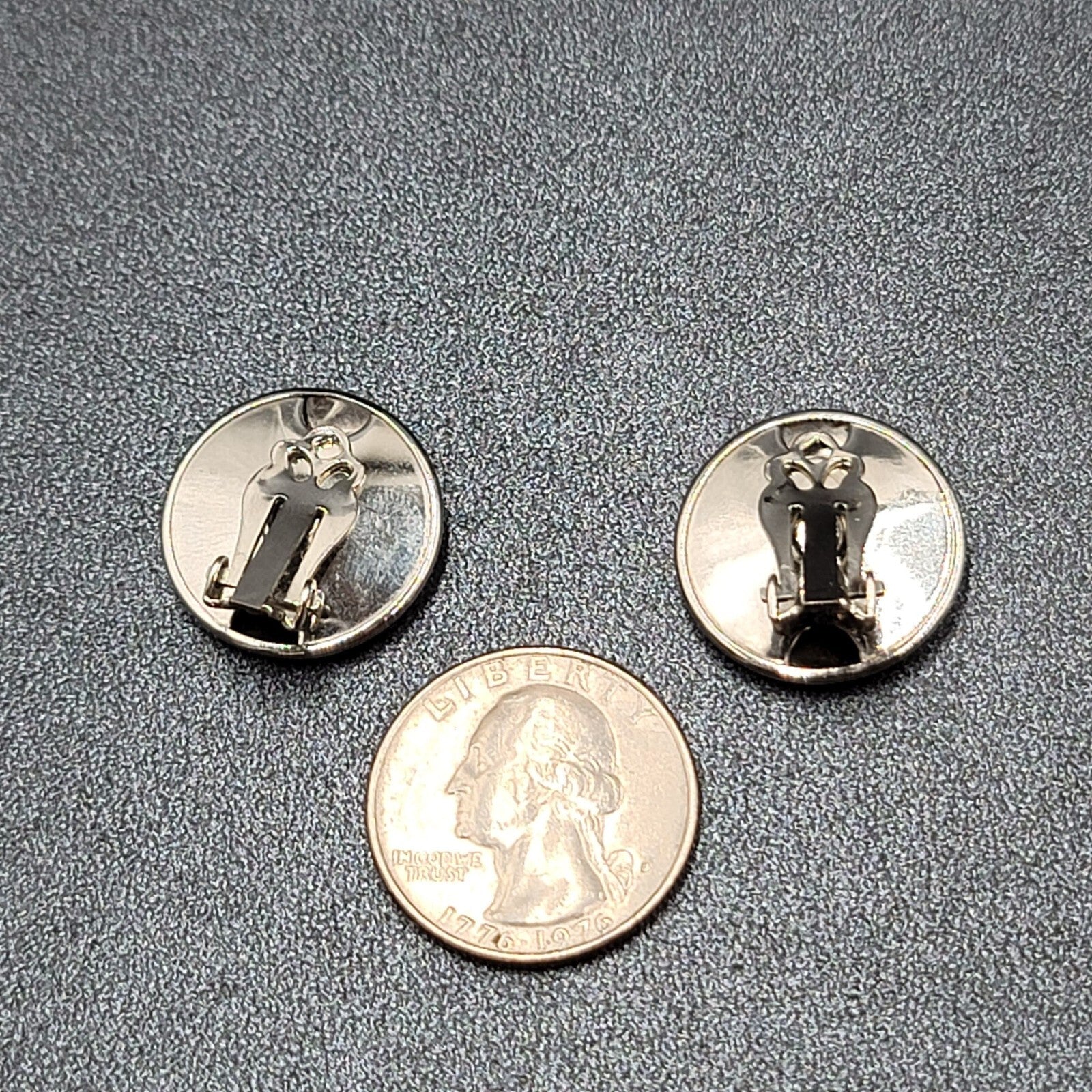 Vintage Clip on Earrings Silver tone Round Studs Mirror-like 7/8"