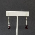Pierced Earrings Silver tone Red Crystal Faceted Bead Dangle 1"