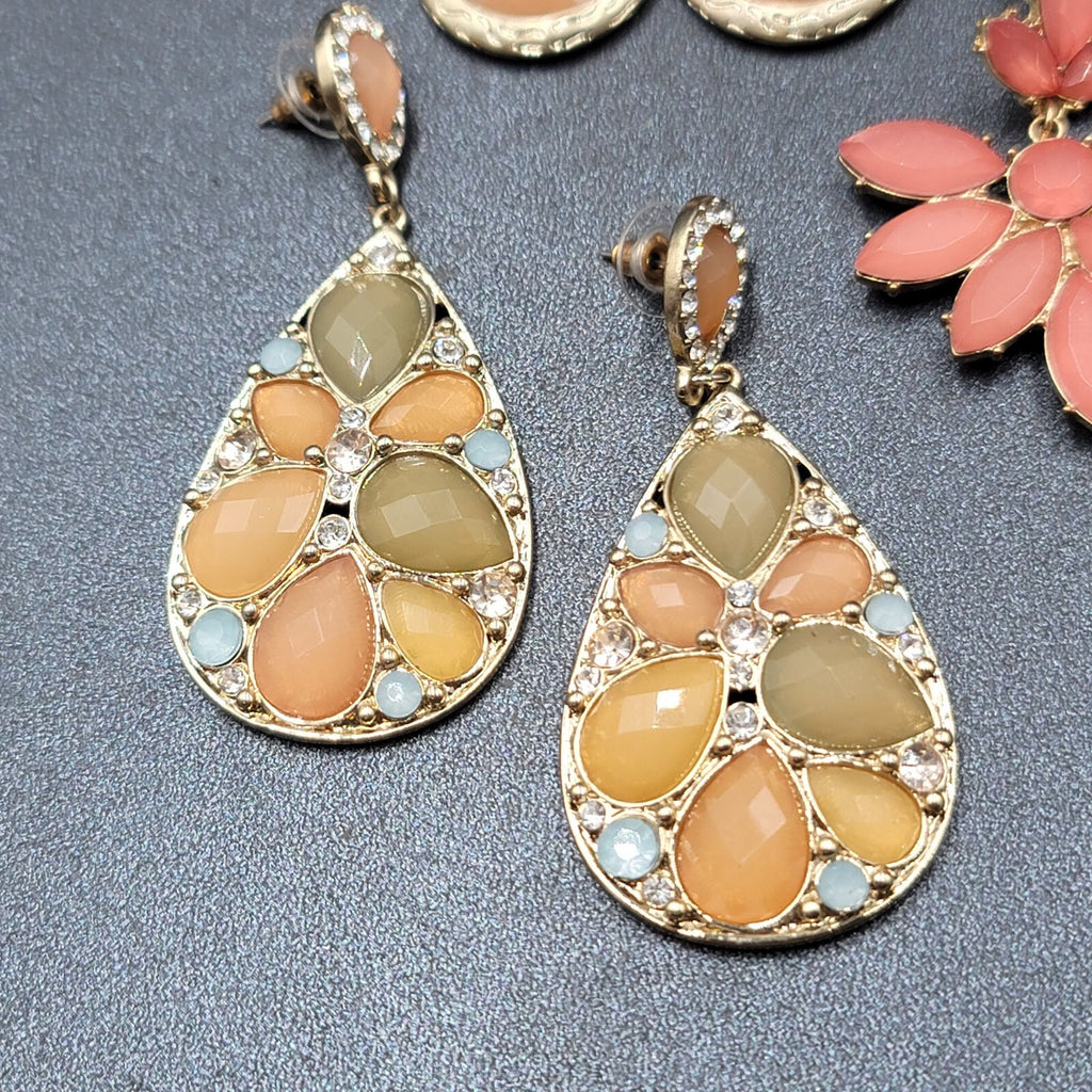 Lot of 3 Pierced Earrings Modern Statement Gold tone Pastel Colors