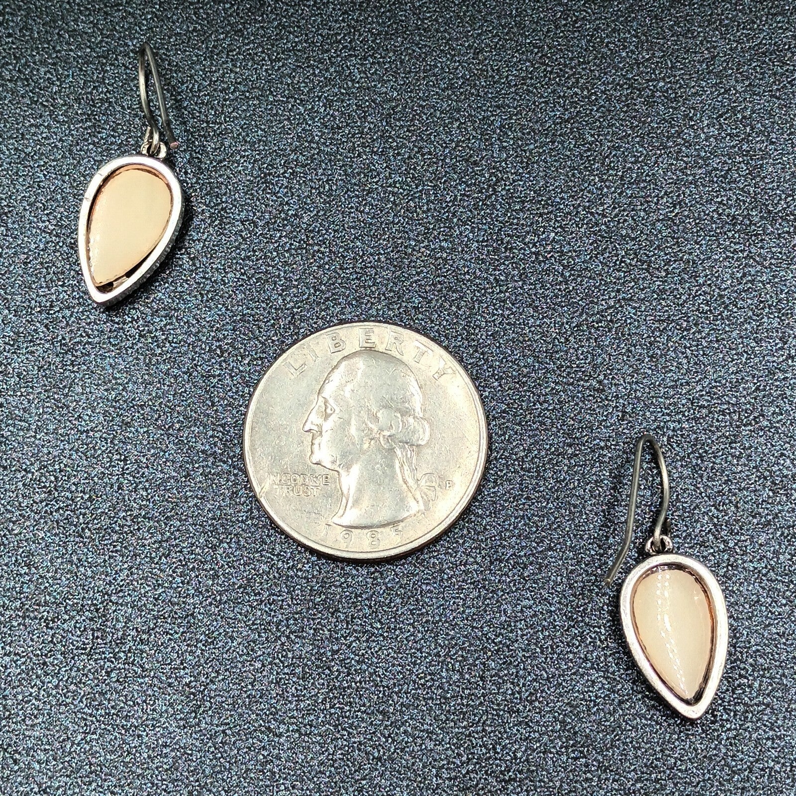 Pierced Earrings Silver tone Cream Acrylic Inverted Teardrop Dangle 3/4"