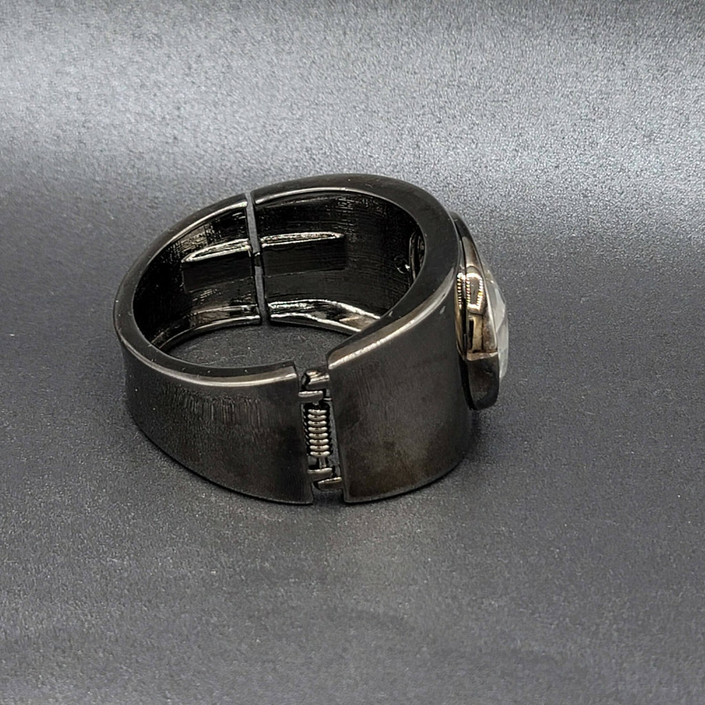 Black Metal Large Clear faceted Acrylic Statement Hinged Cuff Bracelet 