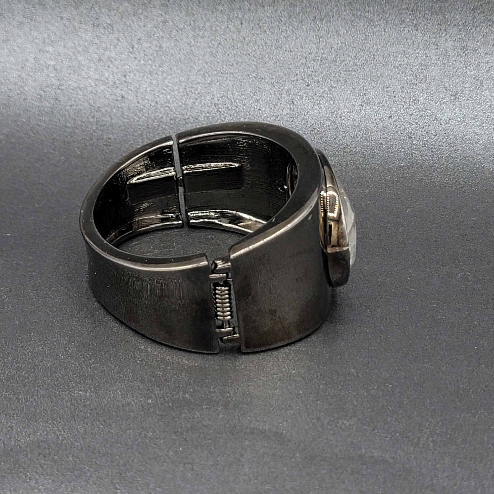 Black Metal Large Clear faceted Acrylic Statement Hinged Cuff Bracelet 