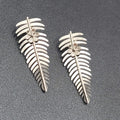 Pierced Earrings Long Silver tone Leaf Flower Drop 2"