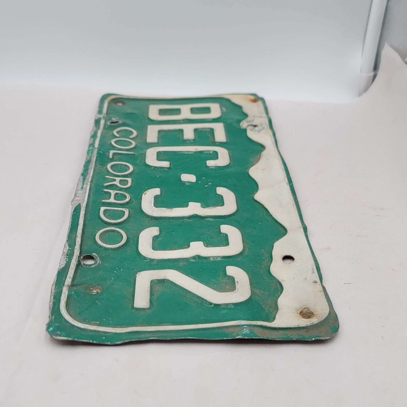 License Plate Vintage COLORADO BEC 332 12" x 6" Green White