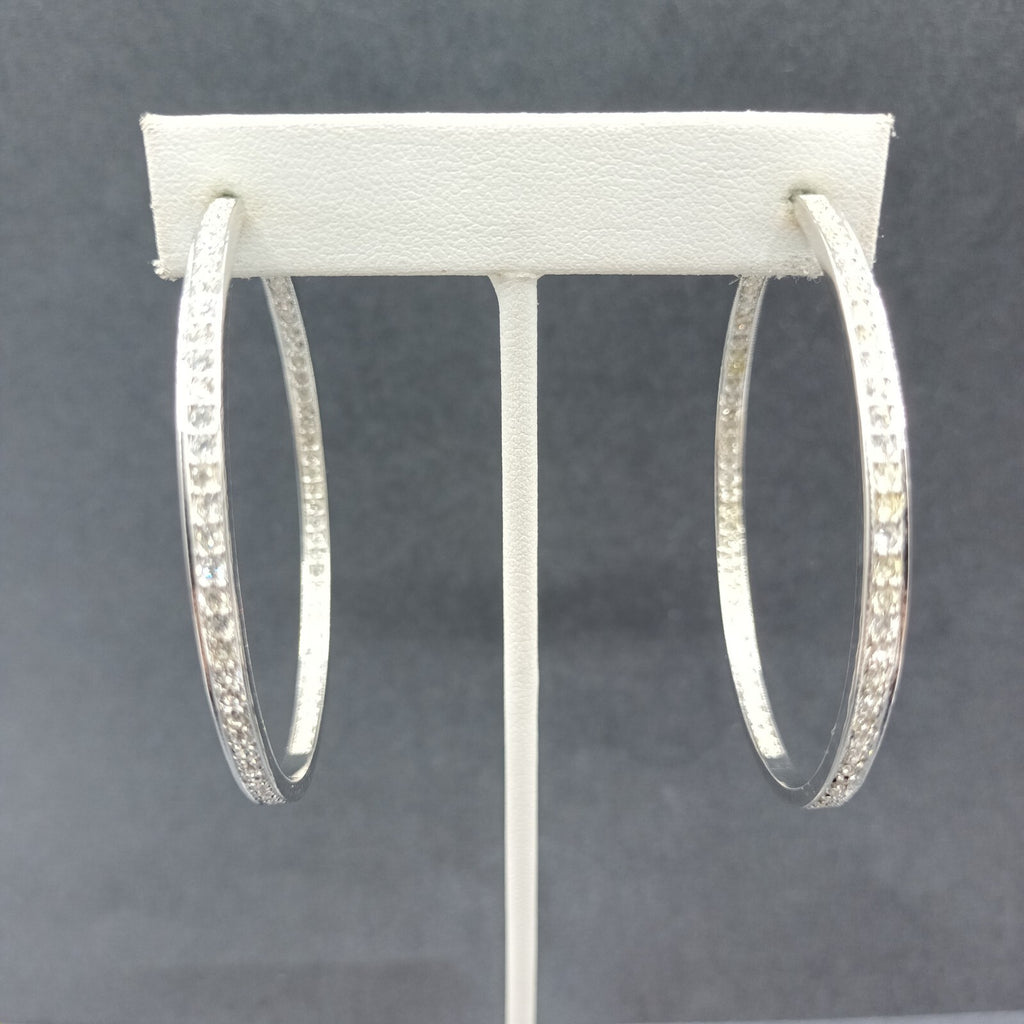 Pierced Earrings Silver tone Inside Outside Rhinestone Hoop 2 1/4"
