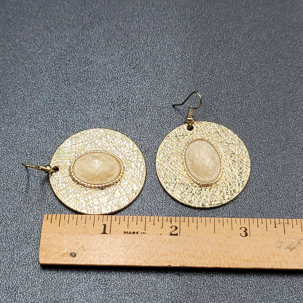 Pierced Earrings Gold tone Sparkle Acrylic Faceted Accent Dangle 1.5"