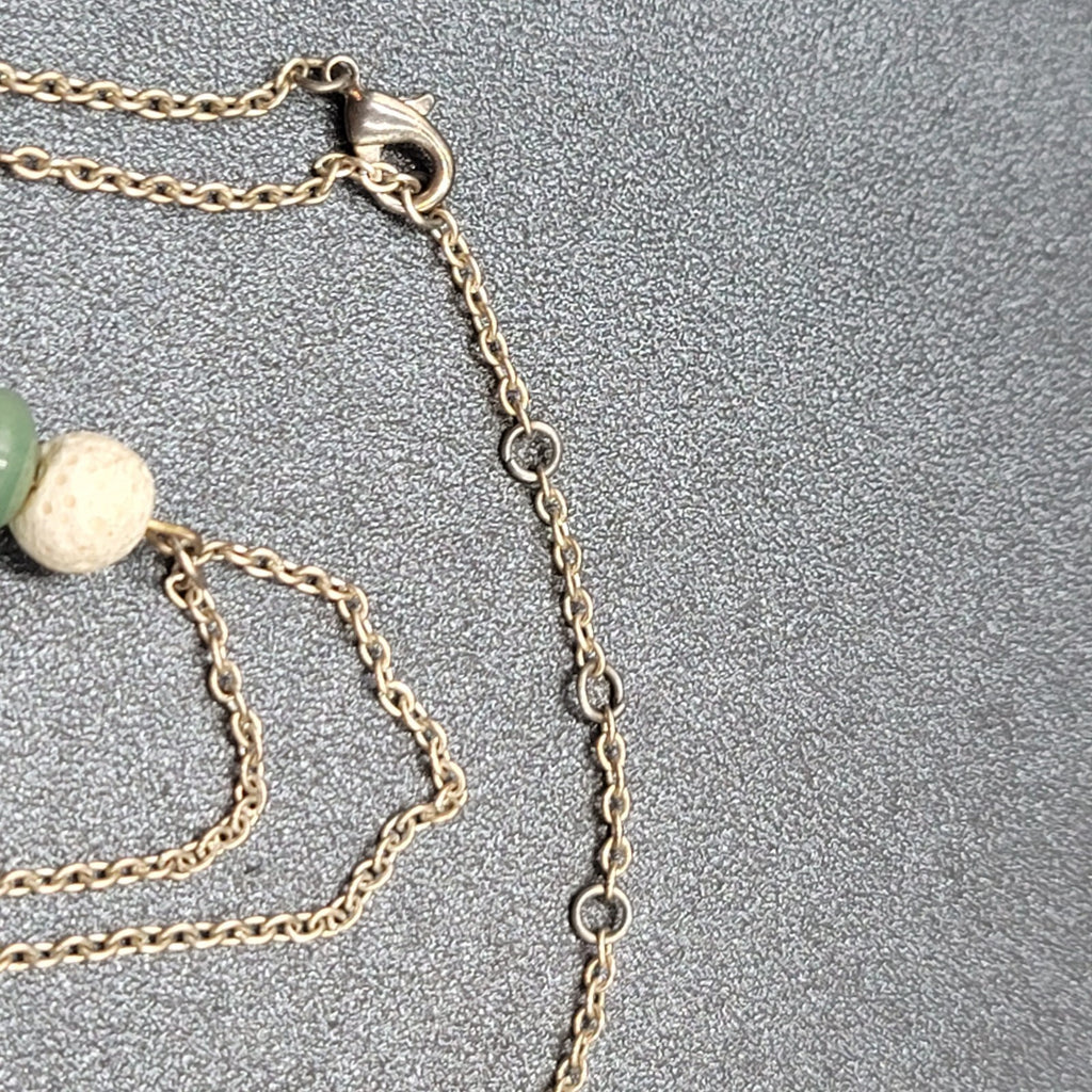 Jadeite Bead Pendant Tassel Necklace Silver tone Chain 20"-23"
