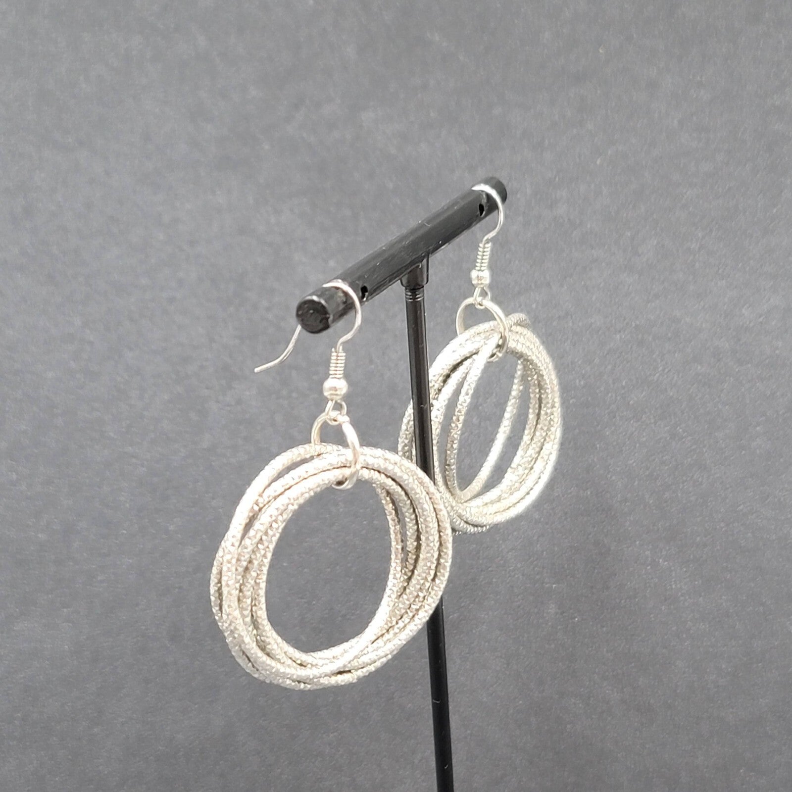 Pierced Earrings Silver tone Textured Multi Hoops Dangle 1.5"