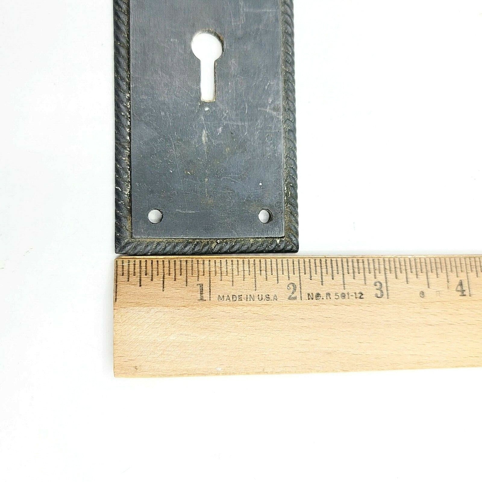 Vintage Cast Iron SINGLE Doorknob Skeleton Key Back Plate 6 3/4" x 2" holes 2.5