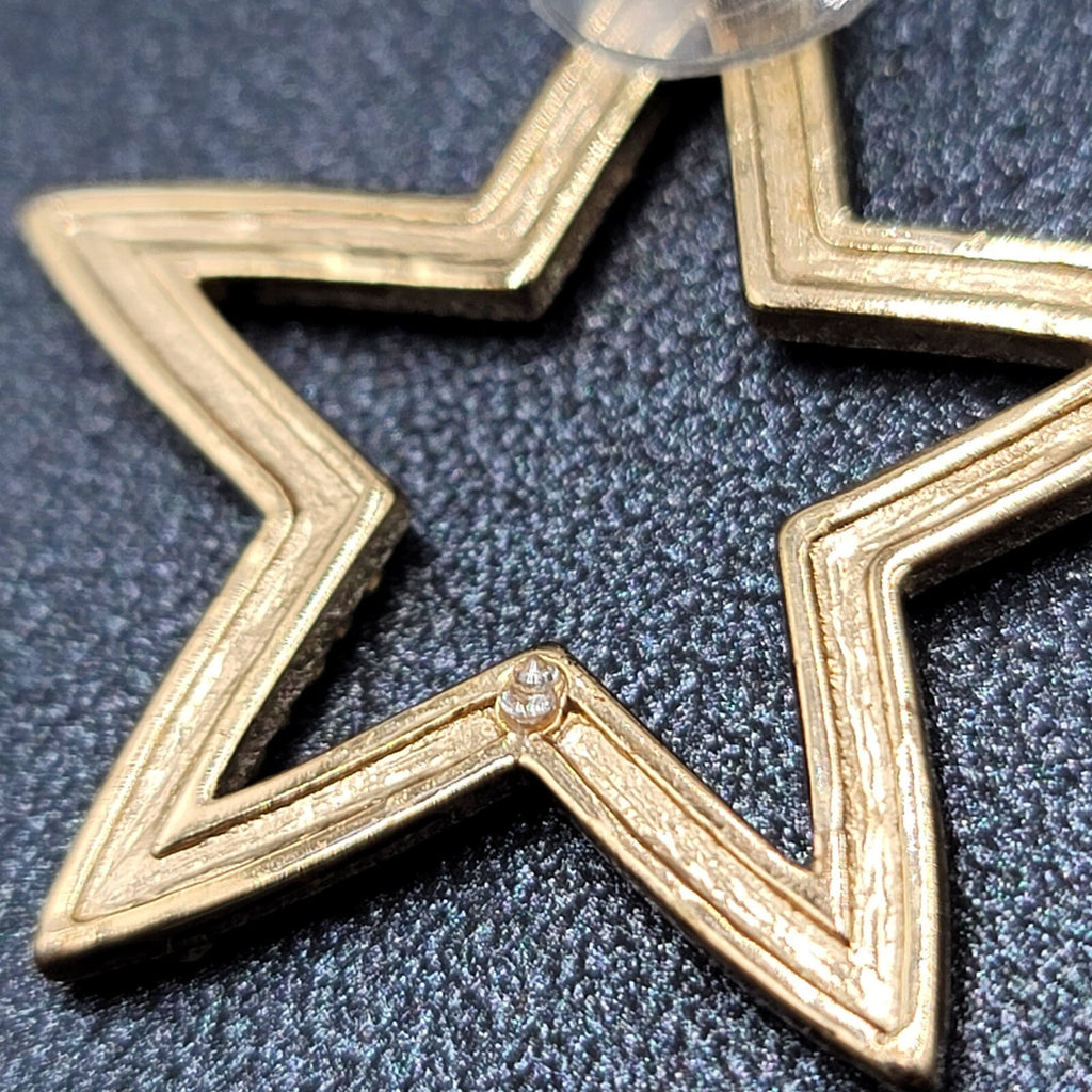 Open Star Pierced Earrings Multicolor Tiny Crystals Drop 1.25"